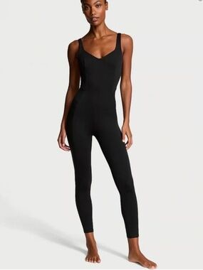 Victoria's Secret PINK ACTIVE Black Seamless Workout Onesie Size LARGE